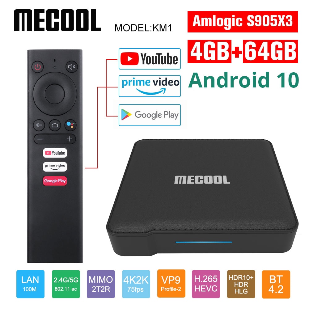 Mecool-KM1 Ʈ TV ڽ, ȵ̵ 10.0 4GB 64GB A..